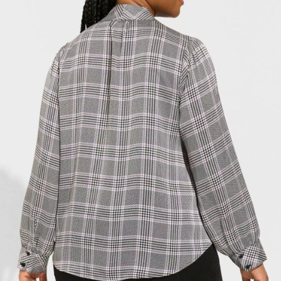 Torrid Studio Bubble Satin Bow Tie Blouse in Glen Plaid - Picture 3 of 9